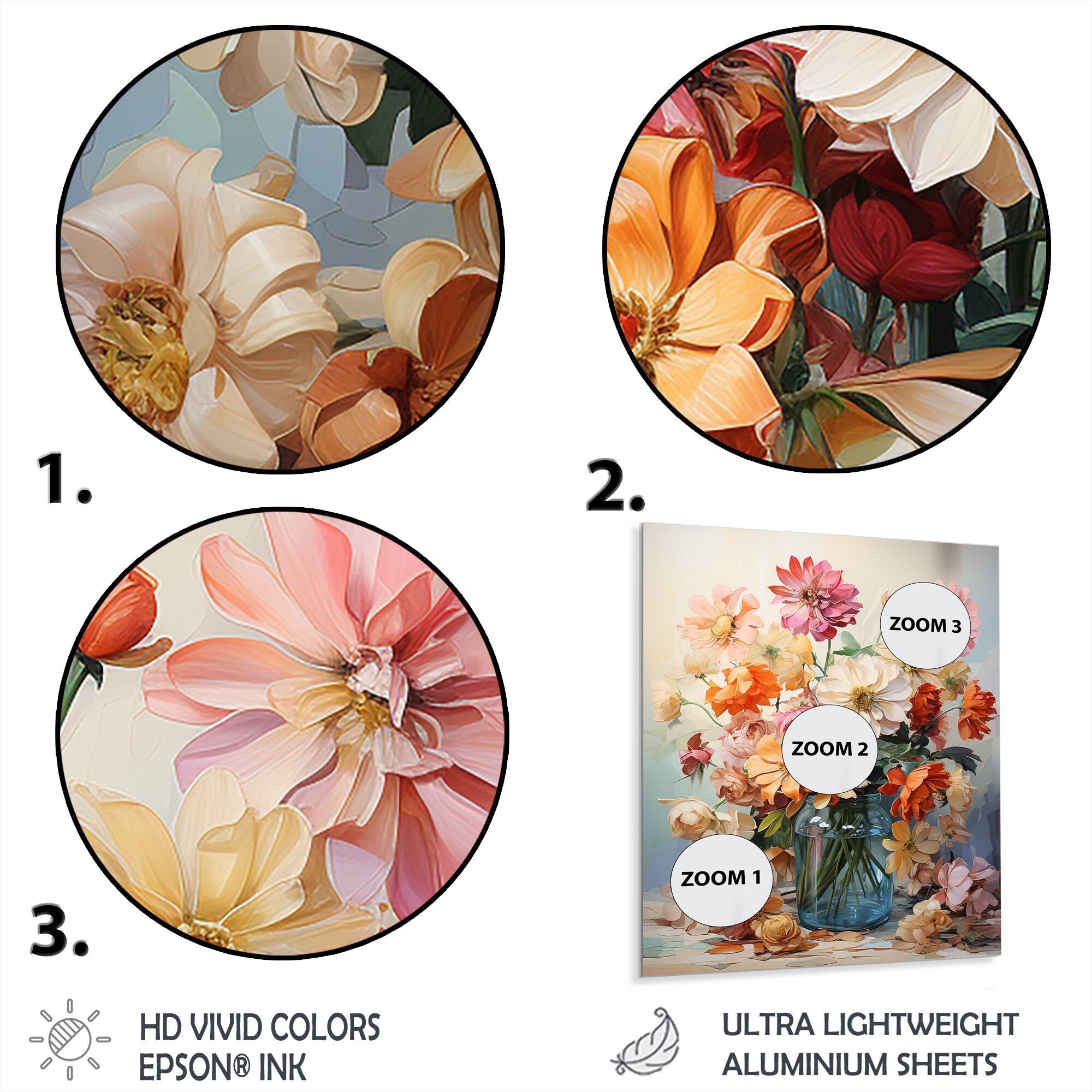 Designart "Colorful Zinnias Romantic Impression II" Floral Metal Wall